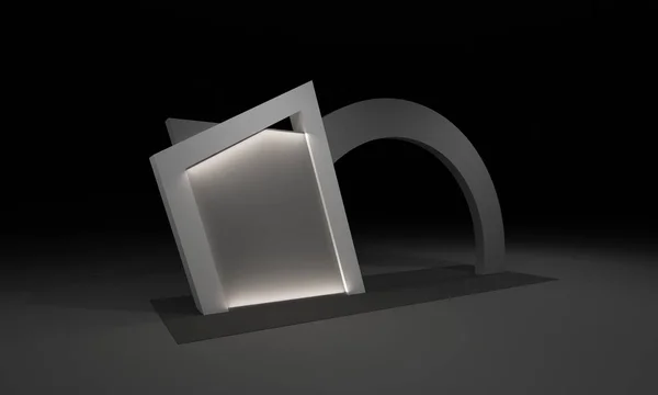 3D render, kapı giriş Booth Sergi tasarım konsepti iç illüstrasyon