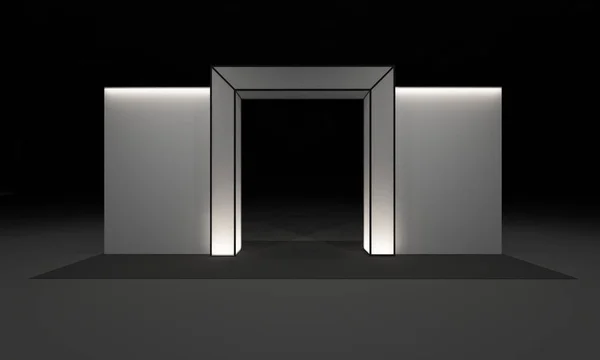 3D render, kapı giriş Booth Sergi tasarım konsepti iç illüstrasyon