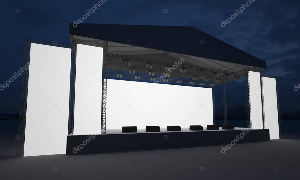 3D stage concert event led tv light night outdoor staging render illustration