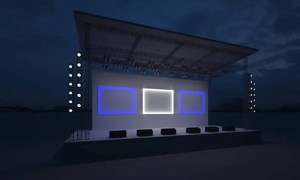 Fase Concert Evenement Led Licht Nachts Buiten Enscenering Renderen Illustratie — Stockfoto