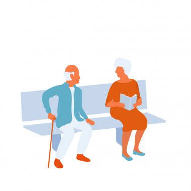 Kıdemli adam ve kadın park bankında oturan ve eath diğer bakarak