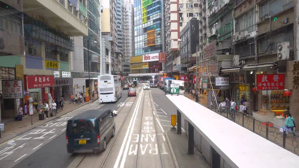 Rijden Door Straten Van Hong Kong Island Van Dubbeldekker Tram — Stockfoto