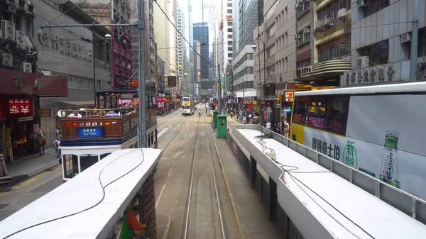 Dirigir Pelas Ruas Ilha Hong Kong Partir Bonde Dois Andares — Fotografia de Stock