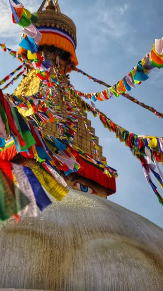 Ojos Boudhanath Stupa Banderas Oración — Foto de Stock
