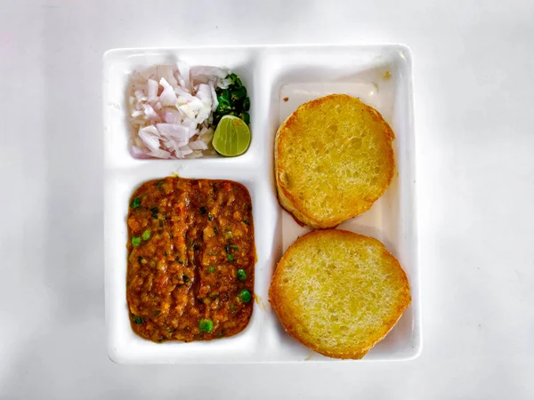 Pav Bhaji Curry Vegetal Grosso Frito Servido Com Pão Macio — Fotografia de Stock