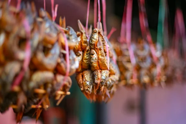 Fried Dried Fish Displayed Sale — Stock Photo, Image