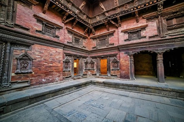 Ancient temple in the ancient city of Patan, Nepal. Patan Durbar Square premises.