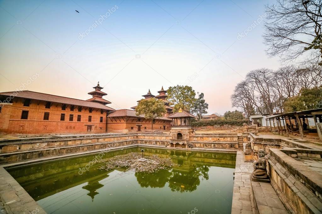 Ancient pond at Patan Durbar Square premises in Kathmandu, Nepal. A UNESCO World Heritage Site.