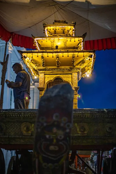 Katmandú Nepal Septiembre 2019 Los Lugareños Preparan Carro Kumari Como —  Fotos de Stock