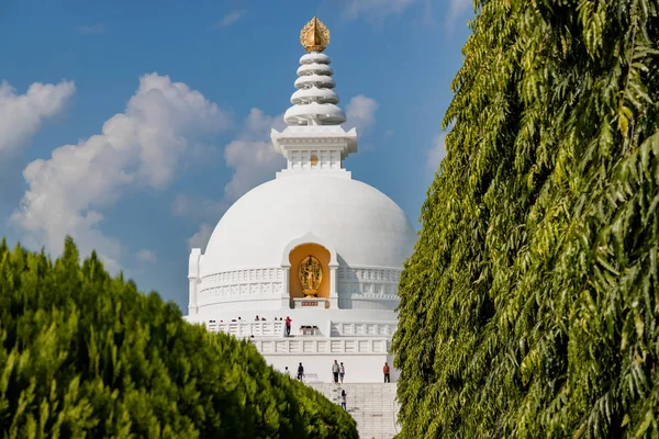 Stupa Paz Mundial Lumbini Nepal Paz Mundial Texto Inglés Traduce — Foto de Stock