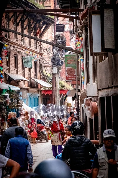 Kathmandu Nepal Settembre 2019 Folla Persone Che Camminano Strade Patan — Foto Stock