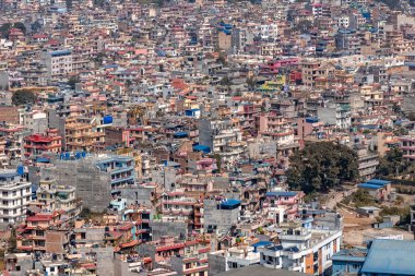 Nepal 'in başkenti Katmandu' daki küçük evlerin havadan görünüşü.