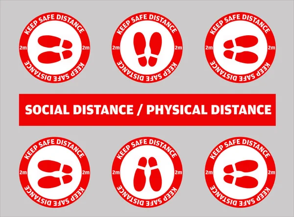 Set Dari Social Distancing Atau Safe Distancing Floor Sticker Untuk - Stok Vektor