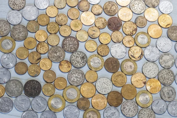 Varie Monete Oro Argento Nepali Sfondo — Foto Stock