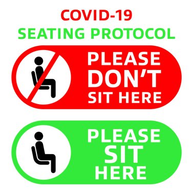Printable : COVID-19 Seating protocol for restaurants, shopping centers, and public places. Encouraging people to practice social distancing with pictograms. clipart