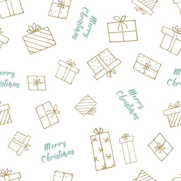 Nahtloses Weihnachtsgeschenkmuster Mit Handgefertigten Elementen Ideal Für Urlaubspapier Oder Hintergrund — Stockvektor