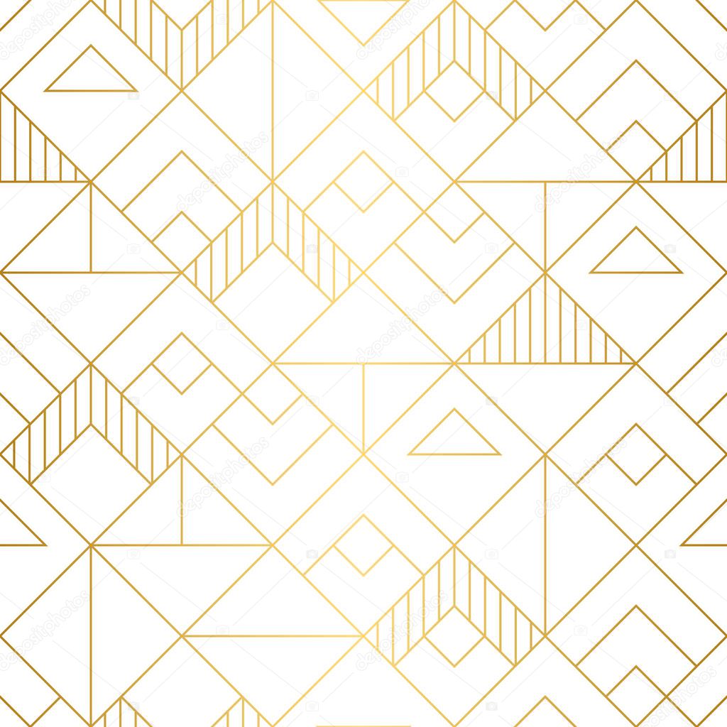 Seamless geometric squares pattern with gold lines on white background