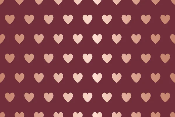Seamless Pattern Rose Gold Hearts Burgundy Red Background — Stock Vector