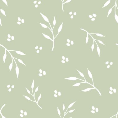 Yumuşak yeşil pastel renklerde Dikişsiz botanik desen.