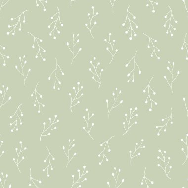 Yumuşak yeşil pastel renklerde Dikişsiz botanik desen.