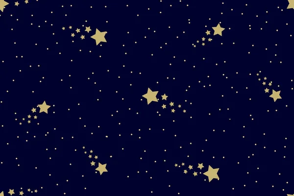 輝く星とミッドナイト ブルーの背景とのシームレスな夜空パターン — ストックベクタ