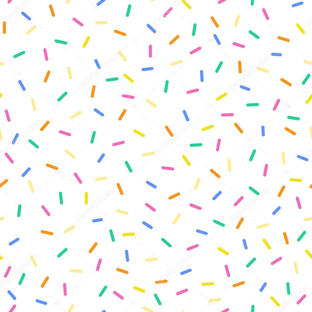 Seamless sprinkles pattern with candy colors. Ideal for backgrounds, wrapping paper, cards, etc.