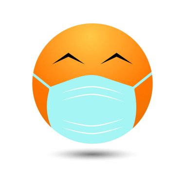 Ağız maskeli bir Emoji. Beyaz cerrahi maskeli bir gülümsemeden daralmış gözleri olan sarı bir yüz.