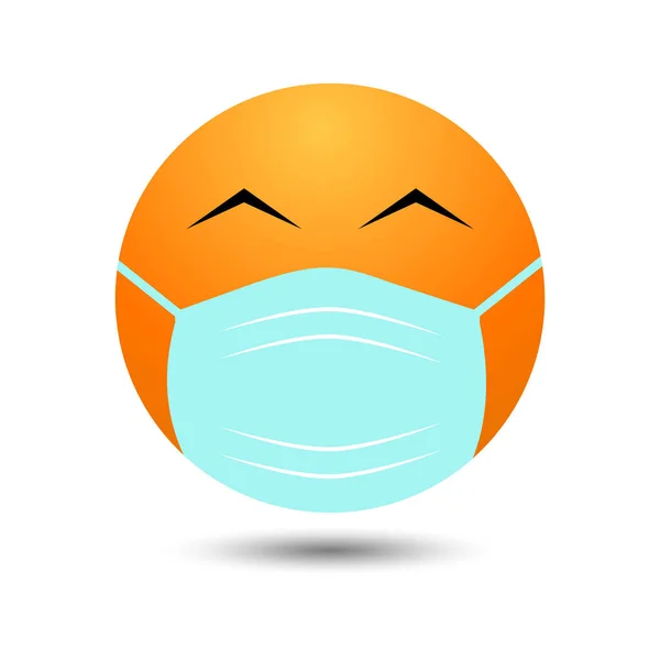Ağız Maskeli Bir Emoji Beyaz Cerrahi Maskeli Bir Gülümsemeden Daralmış — Stok Vektör