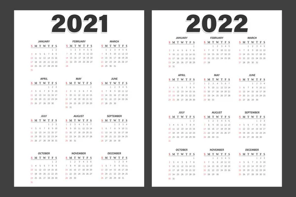 Calendario 2021 2022 Ilustraciones Vectoriales Semana Comienza Domingo — Vector de stock