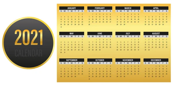 Calendar Design 2021 Vector Illustrations Week Starts Sunday — Stock Vector