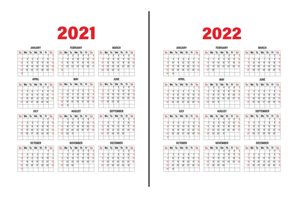 Plantilla Calendario 2021 2022 Diseño Del Calendario Blanco Negro Fin — Vector de stock