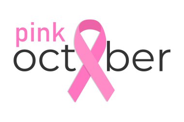  Pembe Ekim. Pembe kurdeleli metin tasarımı. Vektör illüstrasyonu