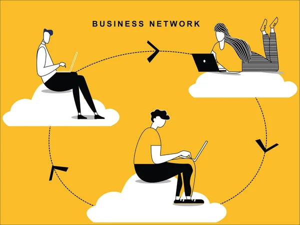 Geschäftsnetzwerk Fließend Verschiedene Menschen Die Der Cloud Arbeiten Und Ideen — Stockvektor
