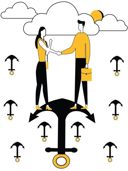 船锚中的男性和女性讨论业务 — 图库矢量图片