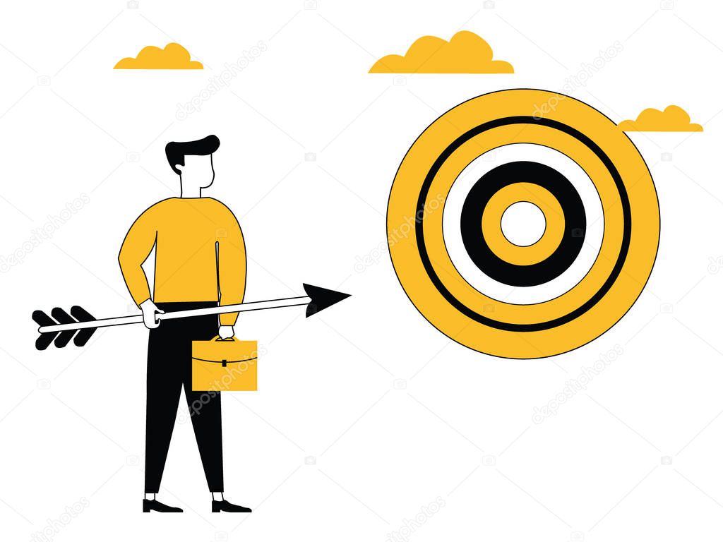 Business Man standing with Arrow and Dart Target board in-front of him