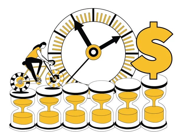 Mujer Ciclismo Gafas Arena Reloj Pared Está Fondo — Vector de stock