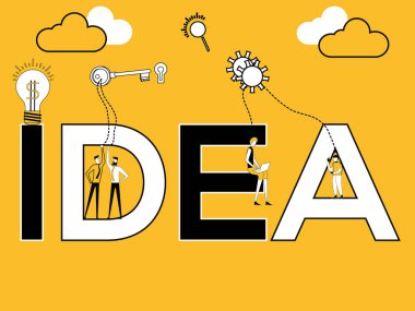 Vektör çizim yaratıcı kelime kavram fikir ve insanlar fikir ampul ile birden çok şeyler yapıyor sembolize