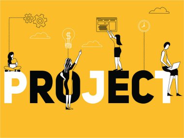 Vektör yaratıcı kelime kavram proje çizimi ve insanlar şeyler yapıyor