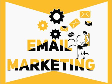 Vektör yaratıcı Word illüstrasyon kavramı e-posta pazarlama ve faaliyetleri yapan insanlar