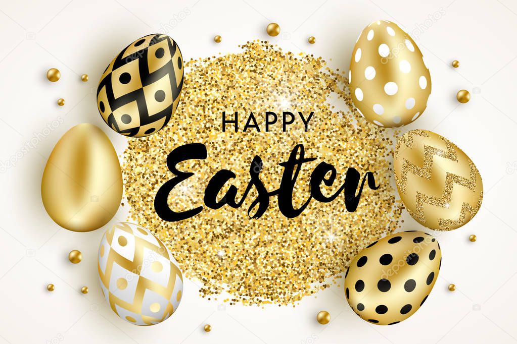 Happy Easter golden eggs design white