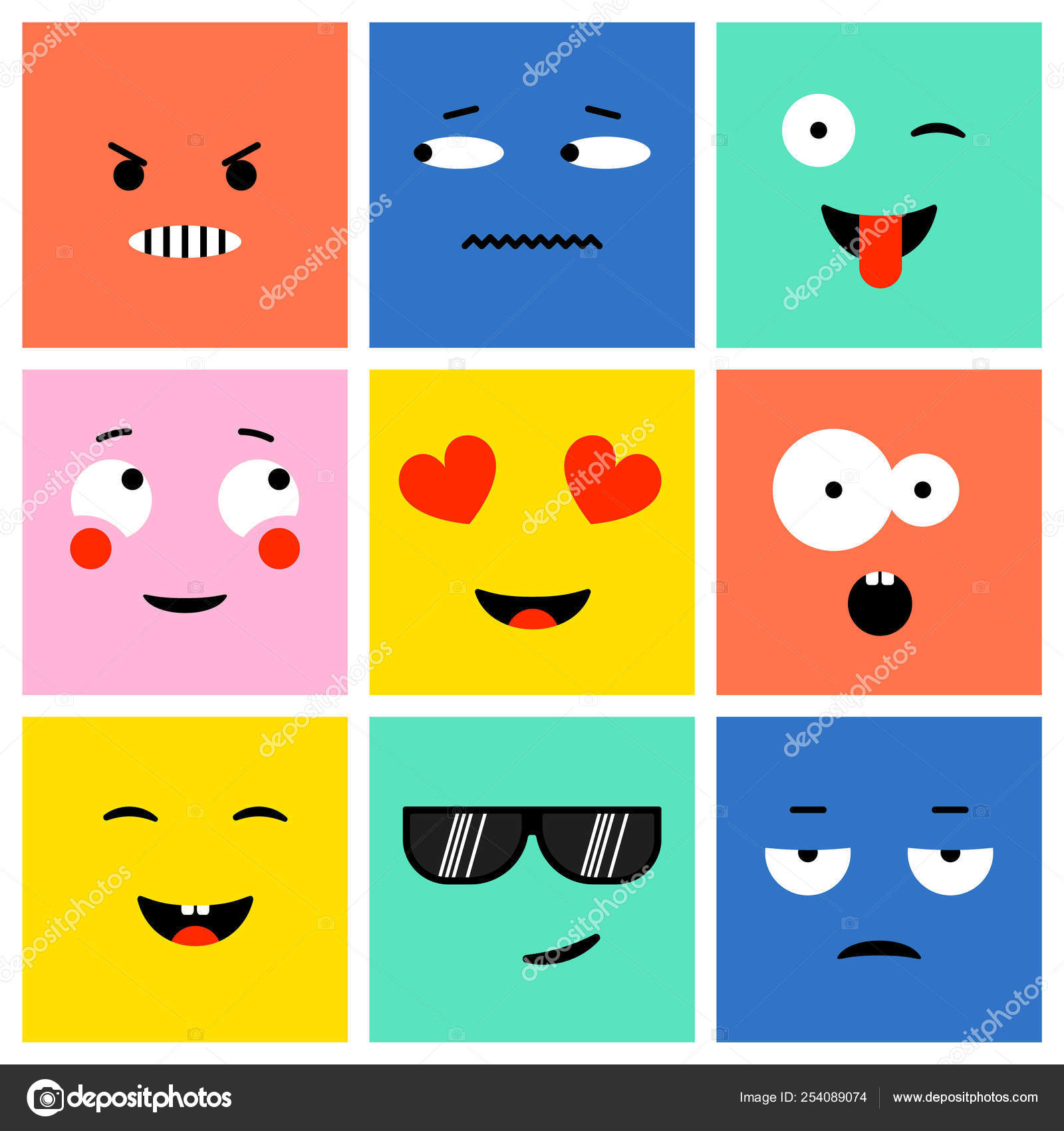 Kawaii desenhos animados emoticons coloridos conjunto vector