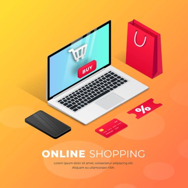 Alışveriş Online dizüstü izometrik çizimde