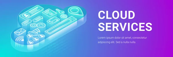 Banner für isometrische Cloud-Dienste — Stockvektor