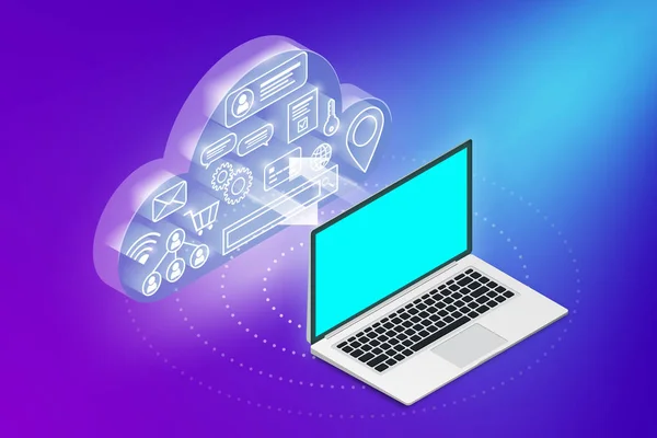 Isometrisches Cloud-Konzept Laptop — Stockvektor