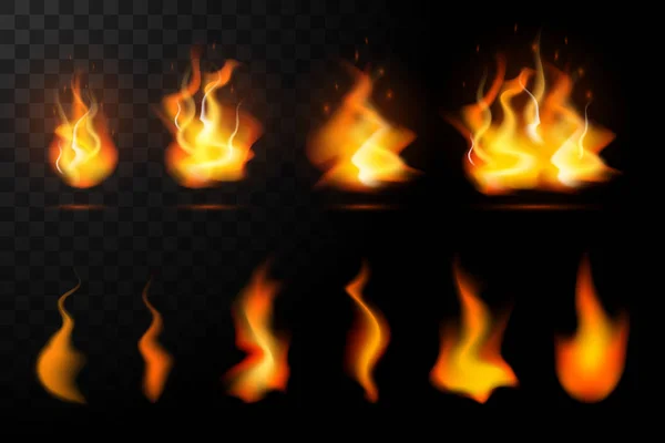 Llamas de fuego realistas establecidas — Archivo Imágenes Vectoriales