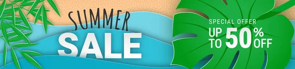 Summer sale narrow horizontal banner paper cut — Stock Vector