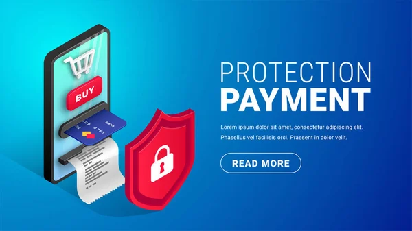 Κουμπί έννοιας προστασίας online πληρωμών — Διανυσματικό Αρχείο