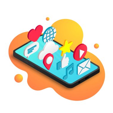 Isometrik sosyal medya kavramı sıvı turuncu