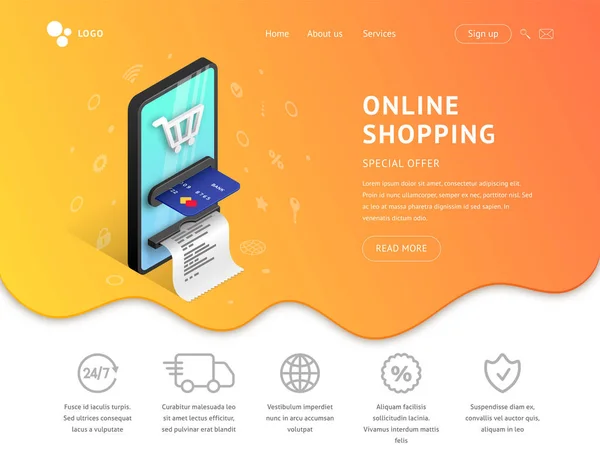 Shopping en ligne Concept de page d'atterrissage — Image vectorielle