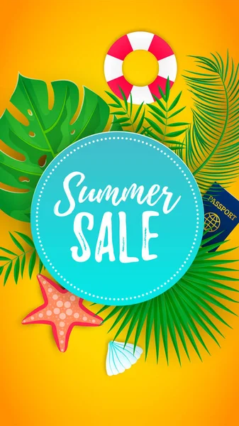 夏季销售棕榈叶图标垂直 — 图库矢量图片